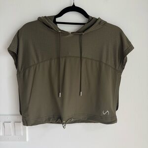 TLF Green Crop Hoodie Breathable Mesh Adjustable Hem Women’s S yoga running